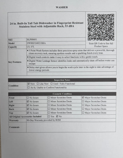 BLP00601 - Samsung - 24 in. Built-In Tall Tub Dishwasher in Fingerprint Resistant Stainless Steel with Adjustable Rack, 53 dBA - DW80CG4021SRA