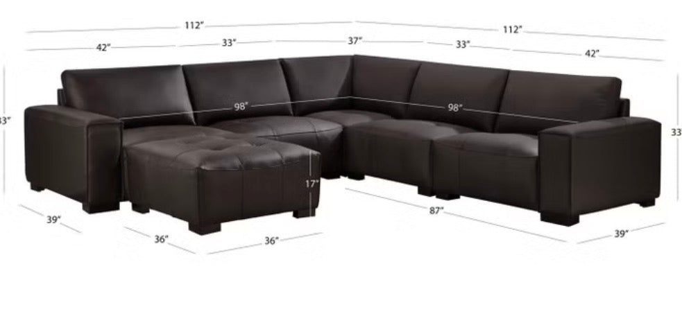 CS260008 Teagan 6-piece Leather Modular Sectional with Ottoman(minor tears)