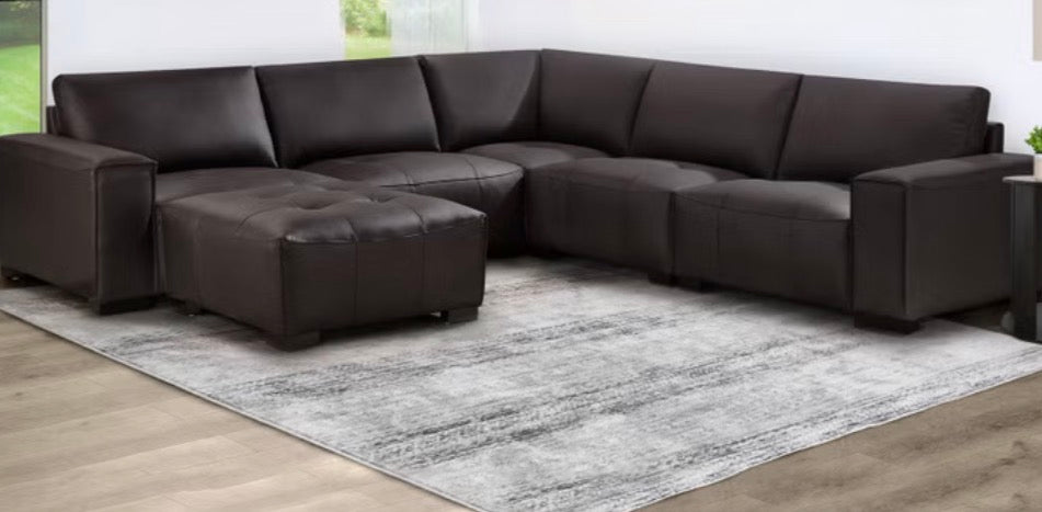 CS260008 Teagan 6-piece Leather Modular Sectional with Ottoman(minor tears)