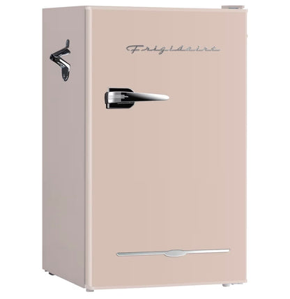 AC260149 Frigidaire Retro Compact Fridge with Chiller, 3.2 cu ft Countertop Fridge with Built-In Bottle Opener, Compact Refrigerator for Office, Bedroom, Dorm Room or Cabin - 16.5" D x 19" W x 31" H (Coral) - EFR376 - Dents