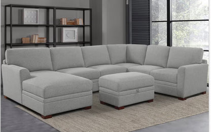 CS260010 Langdon Fabric Sectional with Chaise and Storage Ottoman(missing cushion)