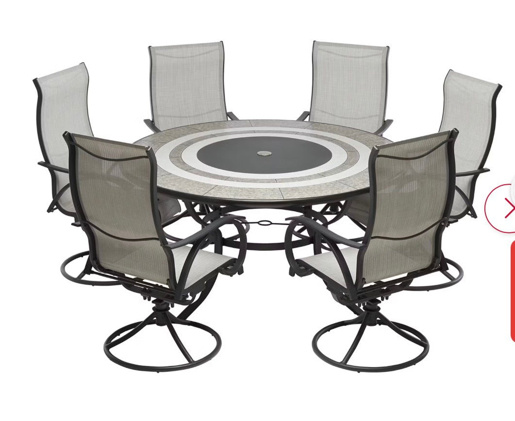 BJF250451 Berkley Jensen Stoneacre 7-Pc. Aluminum Sling Outdoor Dining Set(minor scratch)
