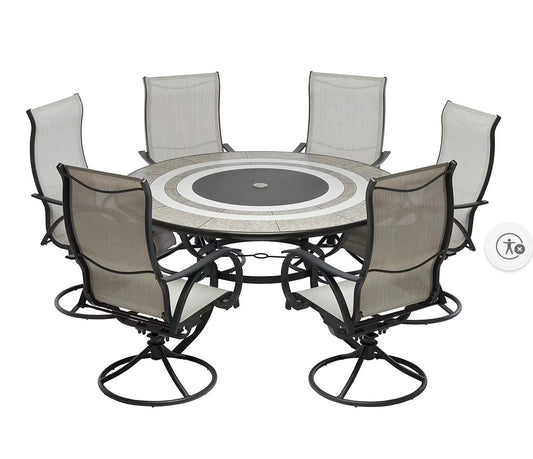 BJF250417 Berkley Jensen Stoneacre 7-Pc. Aluminum Sling Outdoor Dining Set