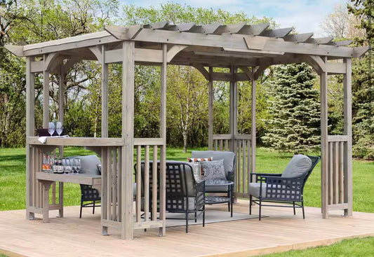 BJF250512 Yardistry Madison 10 ft. x 14 ft. Timber Gray Cedar Wood Backyard Patio Pergola (Open/Damage Box)