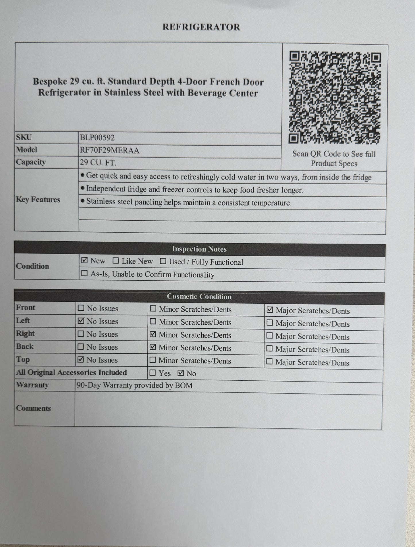 BLP00592 - Samsung Bespoke 29 cu. ft. Standard Depth 4-Door French Door Refrigerator in Stainless Steel with Beverage Center - RF70F29MERAA