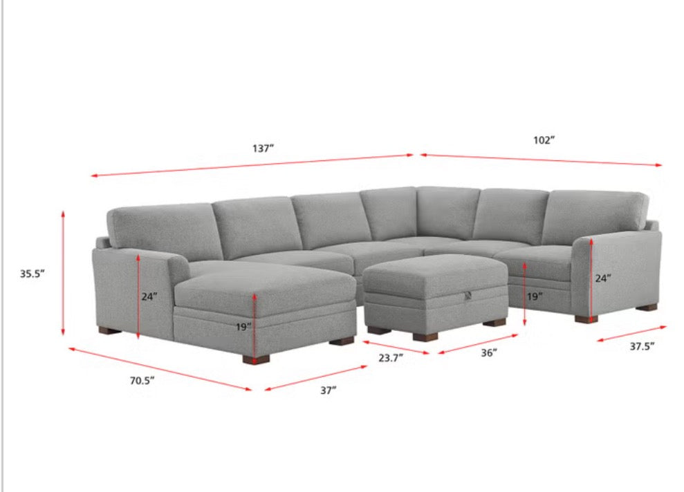 CS260010 Langdon Fabric Sectional with Chaise and Storage Ottoman(missing cushion)