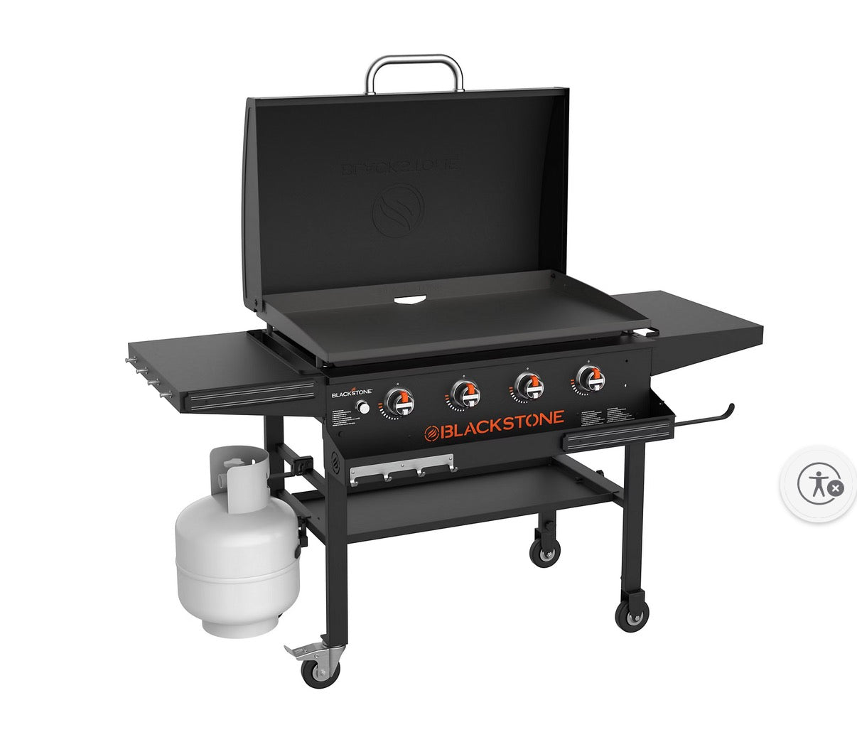 BJF250445 Blackstone 36" Griddle With Integrated Hood, Dual Horizontal Folding Shelves, Front Shelf & Soft Cover (Minor Cosmetic Flaw)