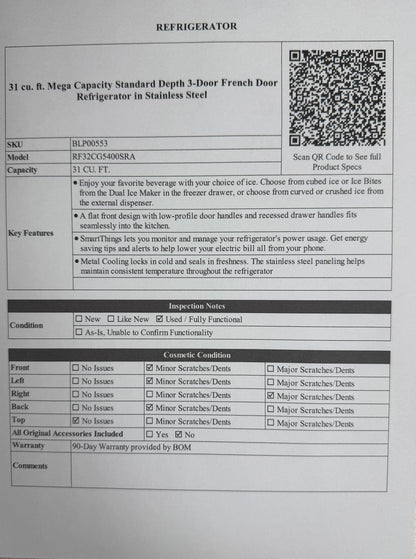 BLP00553 - Samsung - 31 cu. ft. Mega Capacity Standard Depth 3-Door French Door Refrigerator - RF32CG5400SRA