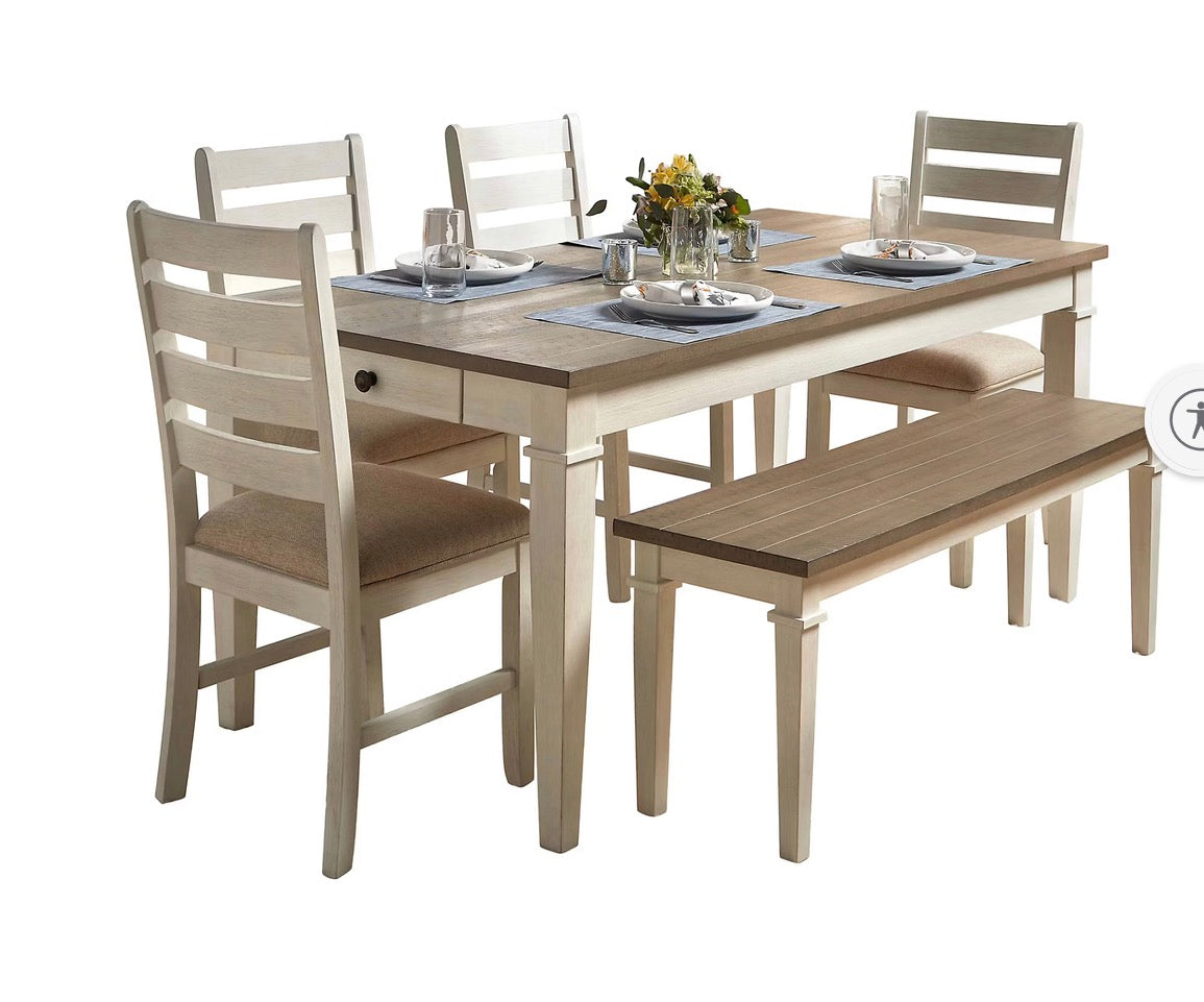 BJF250312 Berkley Jensen Perry 6 Pc. Dining Set - White - Table Damaged - AS-IS