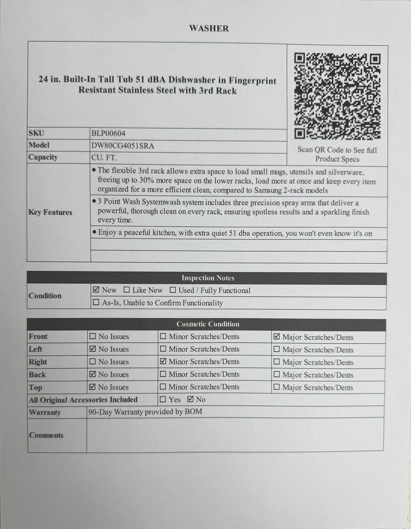 BLP00604 - Samsung - 24 in. Built-In Tall Tub 51 dBA Dishwasher in Fingerprint Resistant Stainless Steel with 3rd Rack - DW80CG4051SRA