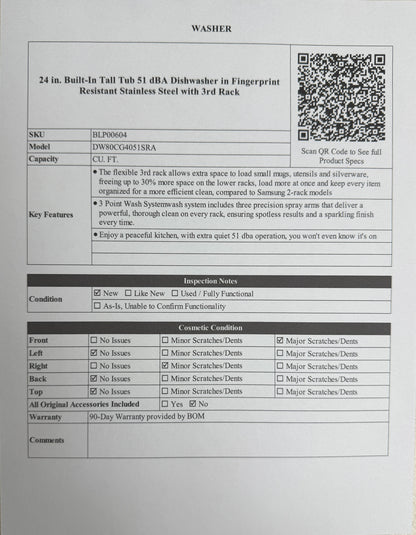 BLP00604 - Samsung - 24 in. Built-In Tall Tub 51 dBA Dishwasher in Fingerprint Resistant Stainless Steel with 3rd Rack - DW80CG4051SRA