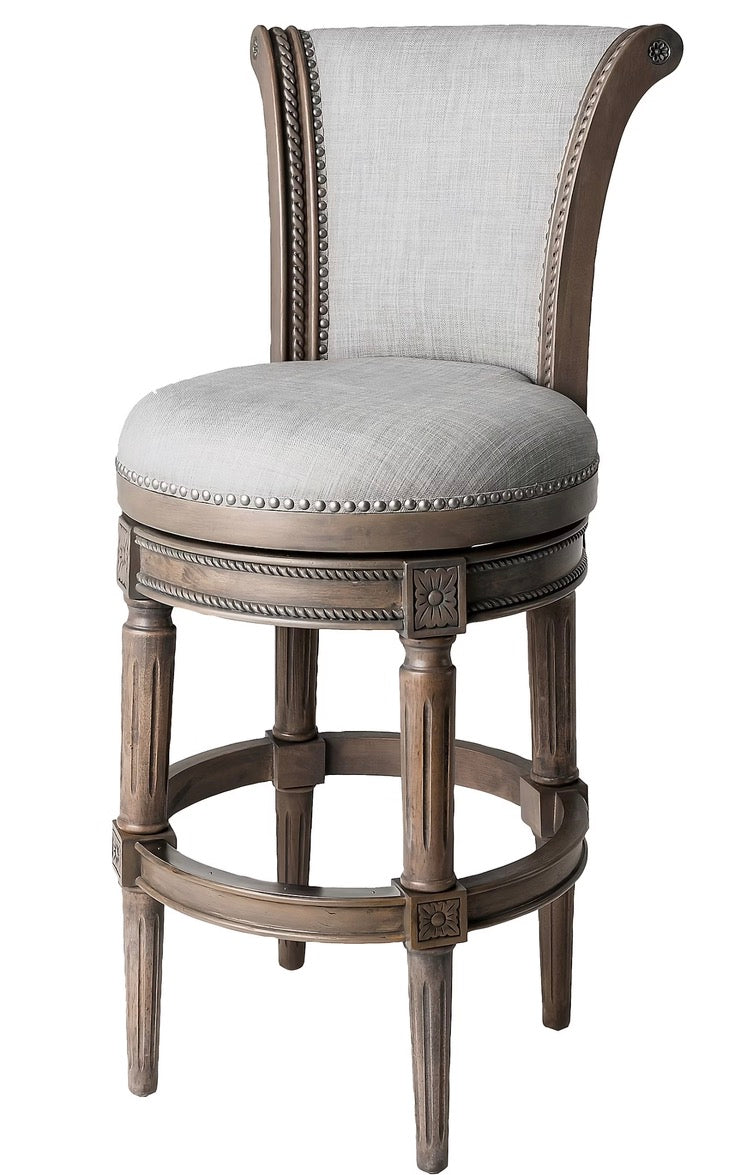 BJF250468 Henry Swivel Counter Stool - Reclaimed Oak Finish and Ash Gray Fabric