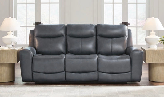AH206 Momentum Moves Dual Power Leather Reclining Sofa(Minor wear, small tear, missing power cord)