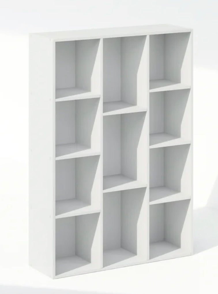 AH180 Furinno Reed 11-Cube Reversible Open Shelf Multipurpose Bookcase, Storage Organizer, White