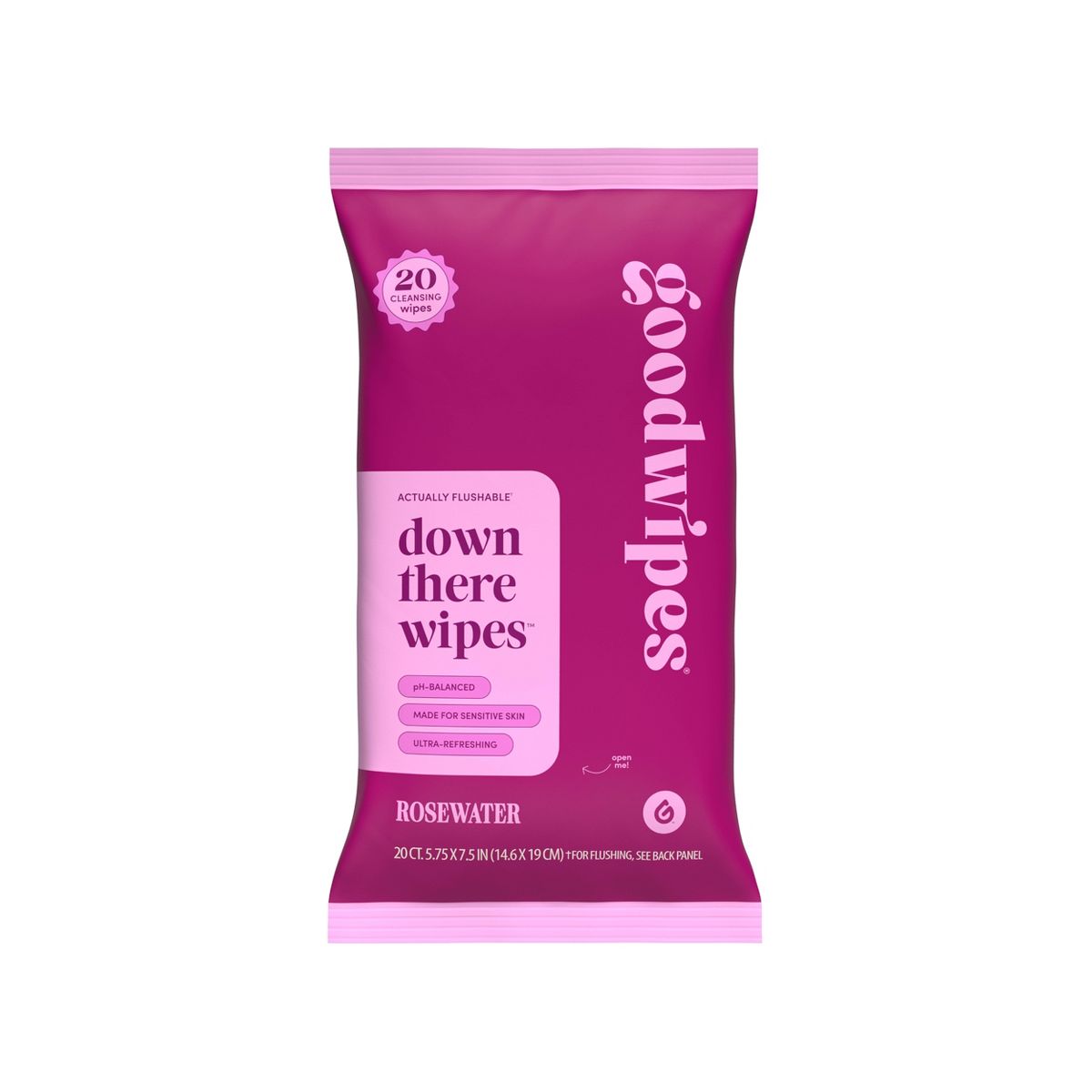 AC250778 Goodwipes Flushable Down There Cleansing Wipes - Rosewater