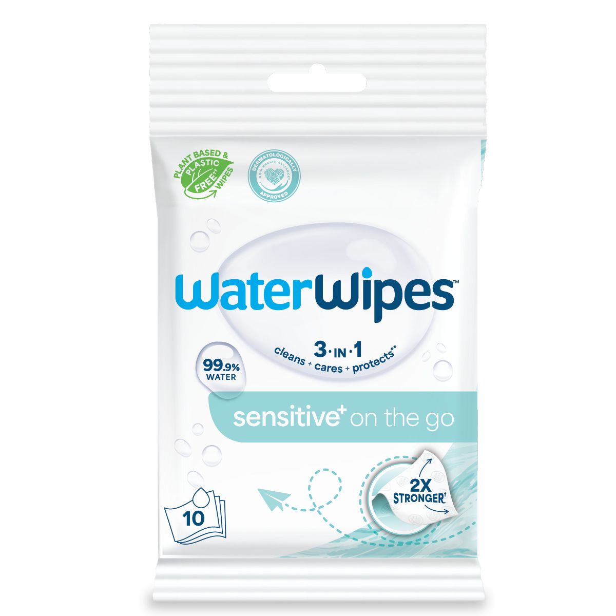 AC250777 WaterWipes Sensitive+ On The Go Wipes, 3-In-1 Cleans, Cares, Protects, 99.9% Water, Unscented & Hypoallergenic