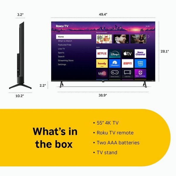 Hiro 65" Roku TV 4K HDR Smart TV Flat Screen LED Television H65C4C4-R