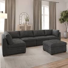CS260001 Thomasville Tisdale Modular Sectional 6-piece Dark Gray with Storage Ottoman
