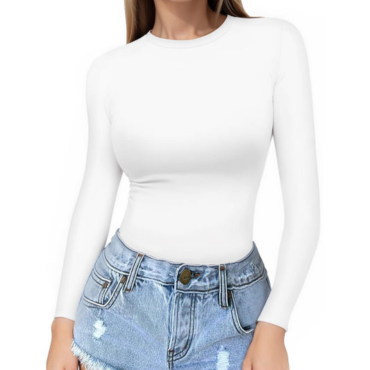 AC250939 MOYIKO Slim Fitted Long Sleeve Shirts for Women Crewneck Tees Tight Basic Tops