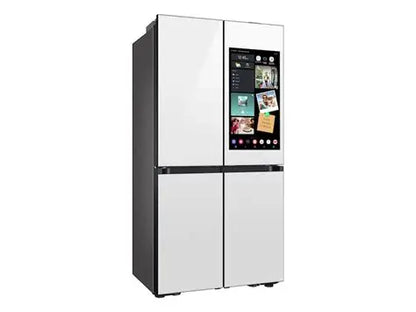 BLP00613 - Samsung Bespoke 36 in. 23 cu. ft. Counter Depth 4-Door Flex French Door Refrigerator in White Glass with Family Hub Plus - RF23DB990012A