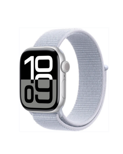 Apple Watch Series 10 (GPS) 42mm Aluminum Case w/ Blue Cloud Sport Loop Silver MWWD3LW/A