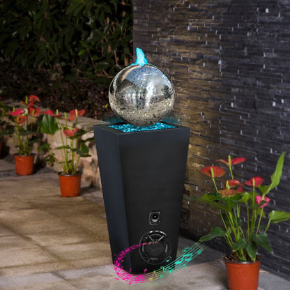 Technical Pro Stainless Steel Sphere LED Water Fountain with Bluetooth Speaker