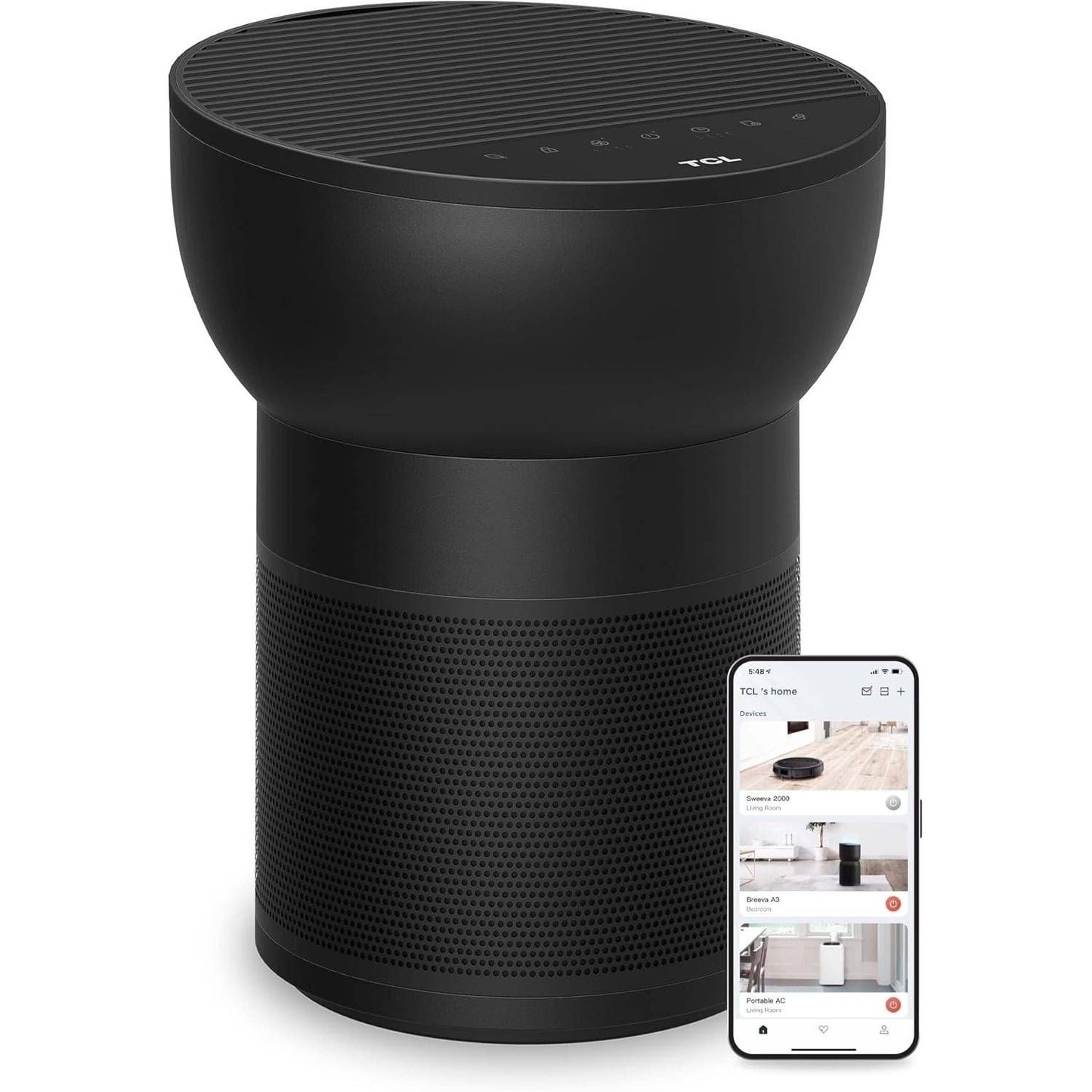 TCL Breeva A2 Wi-Fi Smart Air Purifier and Humidifier, Up to 882 Sq Ft, 4-Stage True HEPA (H13), Removes 99.97% of Dust/Bacteria/Odors & More, App & Voice Control, Auto Shield, Quiet, Black  A215B