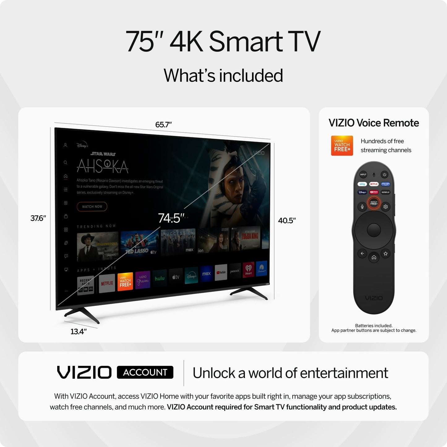 VIZIO 75" Class 4K UHD LED HDR Smart V4K75M-0804-R
