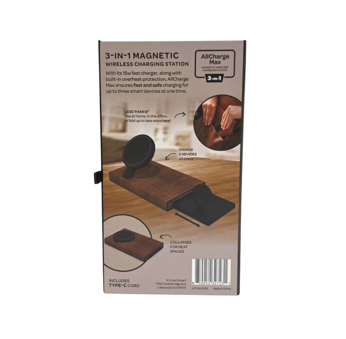 It's Just Smart Allcharger MAX 3-IN-1 Wireless Charging Station, Magnetic wireless charging pad for compatible Smartphones, Earbuds, & Smartwatches