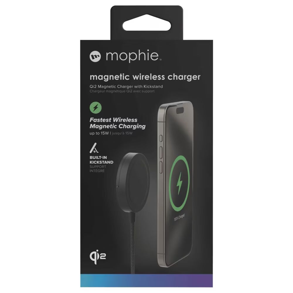 Mophie Qi2 Magnetic Wireless Charger with Kickstand, 15W Fast Charge, For iPhone and AirPods - QI2-PAD-KICK