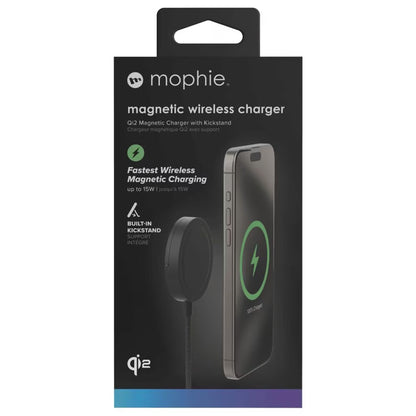 Mophie Qi2 Magnetic Wireless Charger with Kickstand, 15W Fast Charge, For iPhone and AirPods - QI2-PAD-KICK