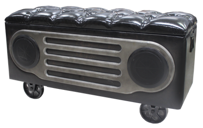 Technical Pro Vintage Radio Ottoman with Bluetooth Speaker and Storage XOTTO