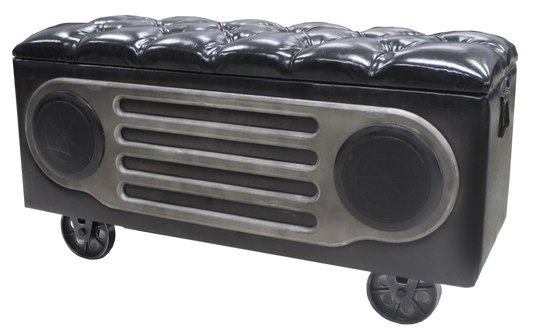 Technical Pro Vintage Radio Ottoman with Bluetooth Speaker and Storage XOTTO