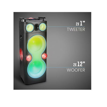 QFX PBX-1260 Dual 12" Party Speaker With Rechargeable Battery and LED Lights PBX-1260-R