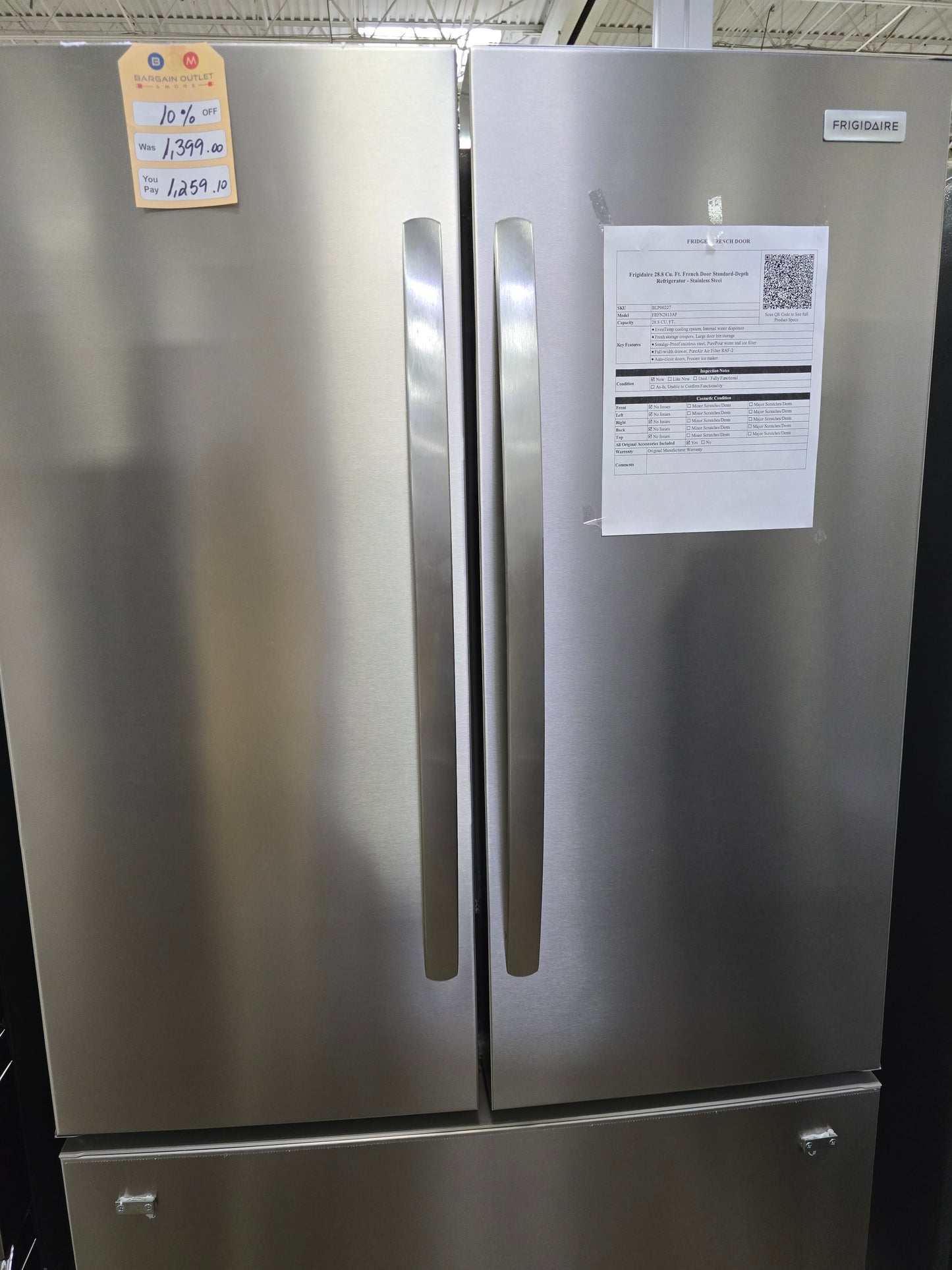 Frigidaire - 36 in 28.8 cu. ft. Standard Depth French Door Refrigerator in with Internal Water Dispenser - Stainless Steel  - FRFN2813AF- SN 4A41913261