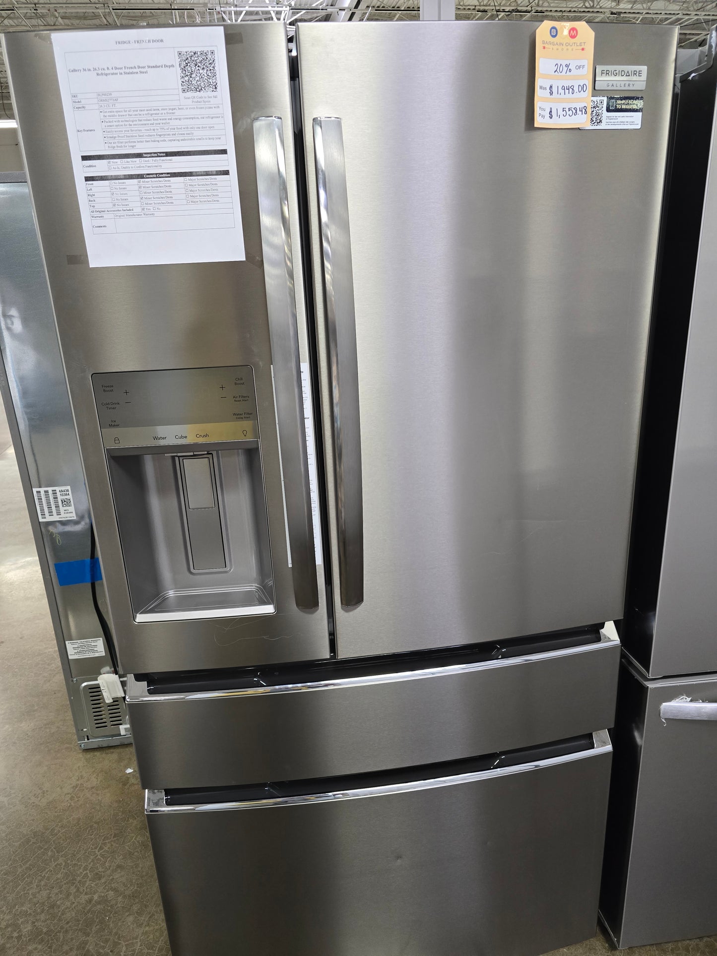 Frigidaire GalleryÂ - 26.3 Cu. Ft. Standard-Depth 4-Door French Door Refrigerator - Stainless Steel  - GRMS2773AF- SN 1K43084033