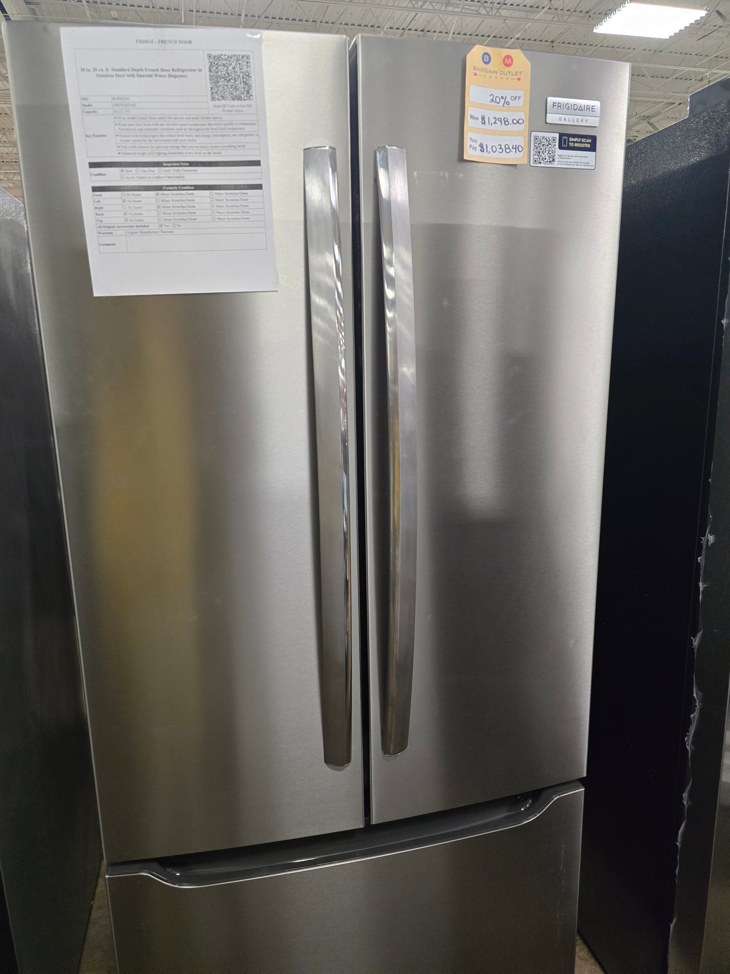 Frigidaire Gallery - 30 in. 20 cu. ft. Standard Depth French Door Refrigerator with Internal Water Dispenser - Stainless Steel  - GRFN2023AF- SN 1K41570422