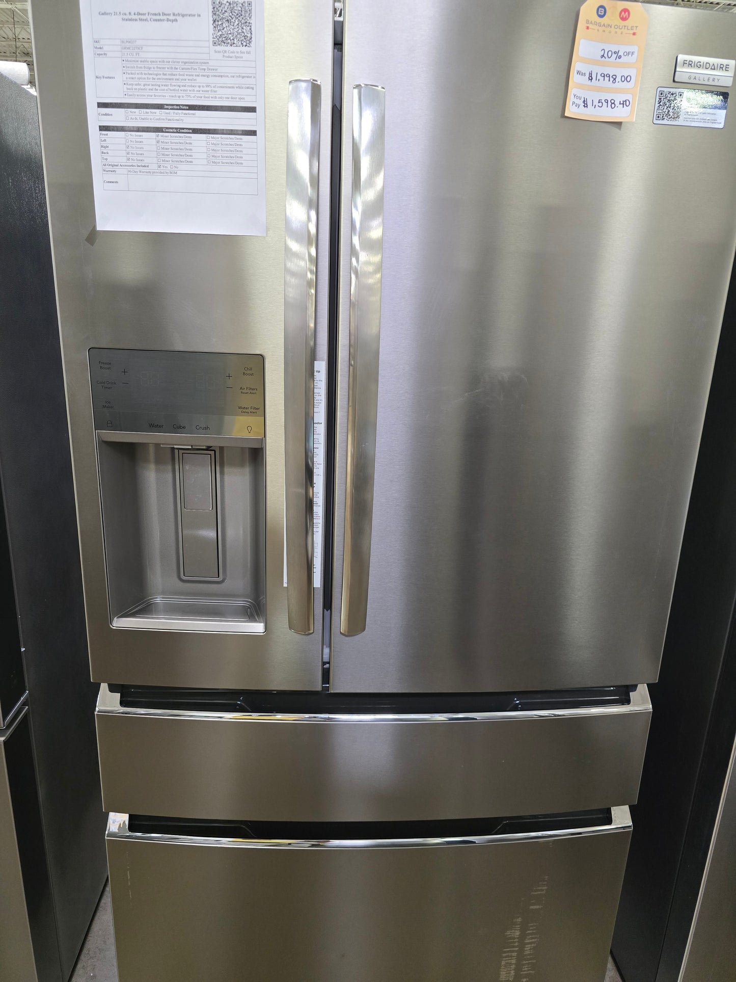 Frigidaire Gallery - 21.5 Cu. Ft. Counter-Depth 4-Door French Door Refrigerator - Stainless Steel  - GRMC2273CF- SN 1K42370578