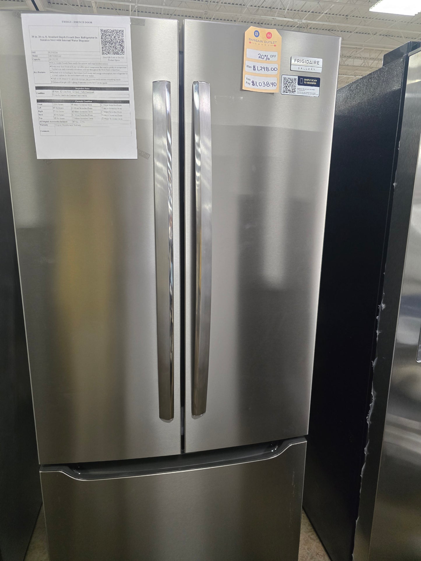 Frigidaire Gallery - 30 in. 20 cu. ft. Standard Depth French Door Refrigerator with Internal Water Dispenser - Stainless Steel  - GRFN2023AF- SN 1K41570422