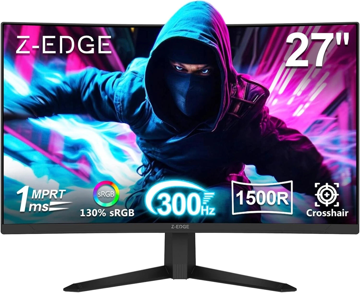Z-EDGE UG27Q 27-Inch Curved Gaming Monitor 165Hz(DP) 144Hz(HDMI) 1ms 2K Resolution Frameless LED Monitor HDMI UG27S-R