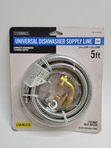 AC250923 Everbilt 3/8" x 3/8" x 5' Stainless Steel Universal Dishwasher Supply Line Hose