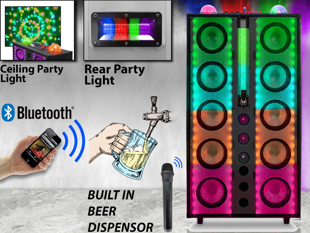 Technical Pro 10 x 8" LED Bluetooth Party Speaker with Beer Dispenser & Wireless Mic