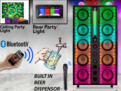 Technical Pro 10 x 8" LED Bluetooth Party Speaker with Beer Dispenser & Wireless Mic