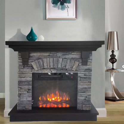 Technical Pro Stone Powder Mantel with Electronic Fireplace and Bluetooth Speaker System XSTONE-C