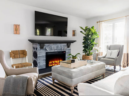 Technical Pro Stone Powder Mantel with Electronic Fireplace and Bluetooth Speaker System XSTONE-C